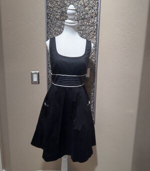 Teeze Me Classic Black Fit-and-Flare Sleeveless Dress with White Piping